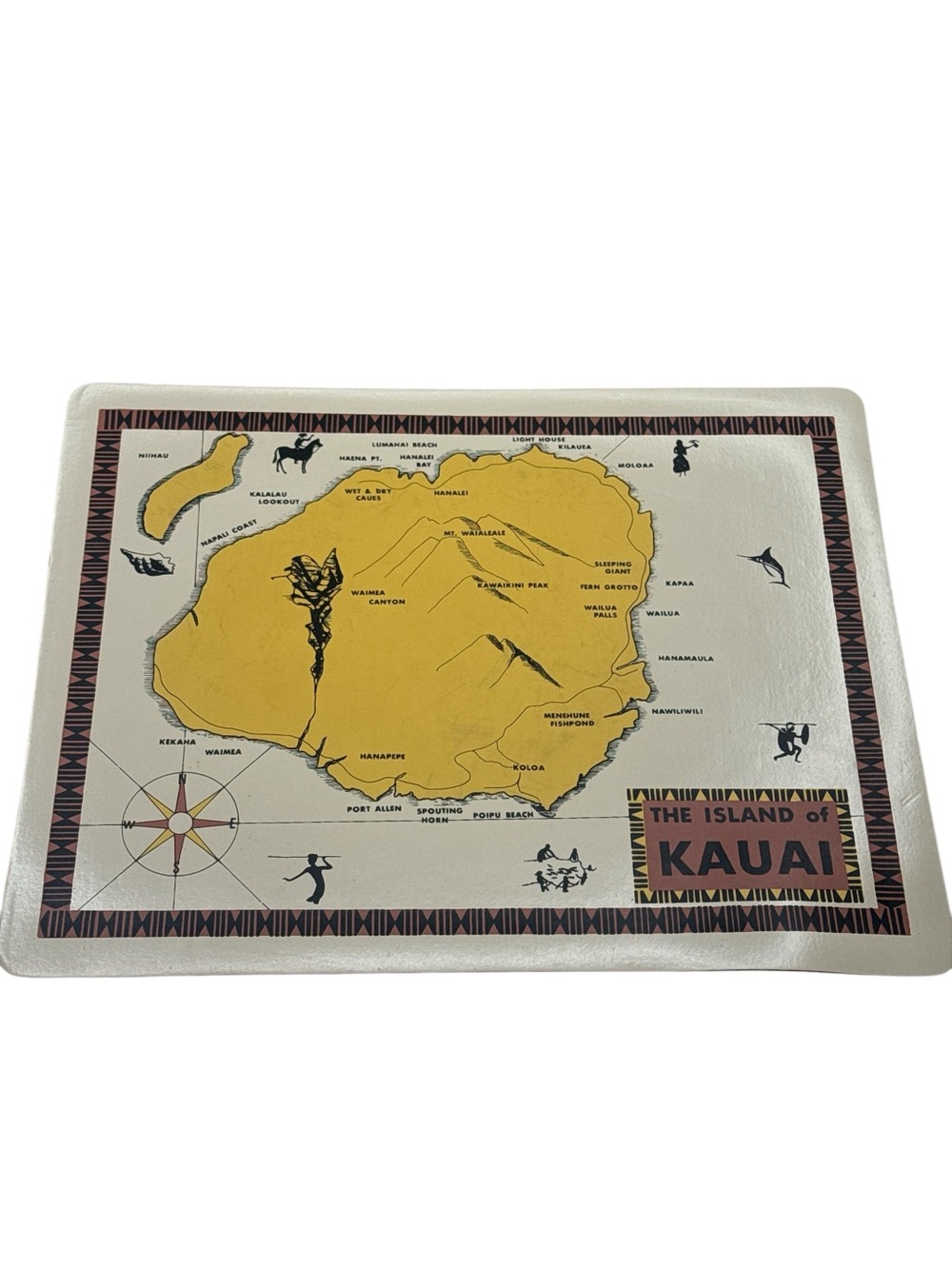 Vintage Hawaiian Mid Century 1960s Island of Kauai Decorative Kitchen Placemat